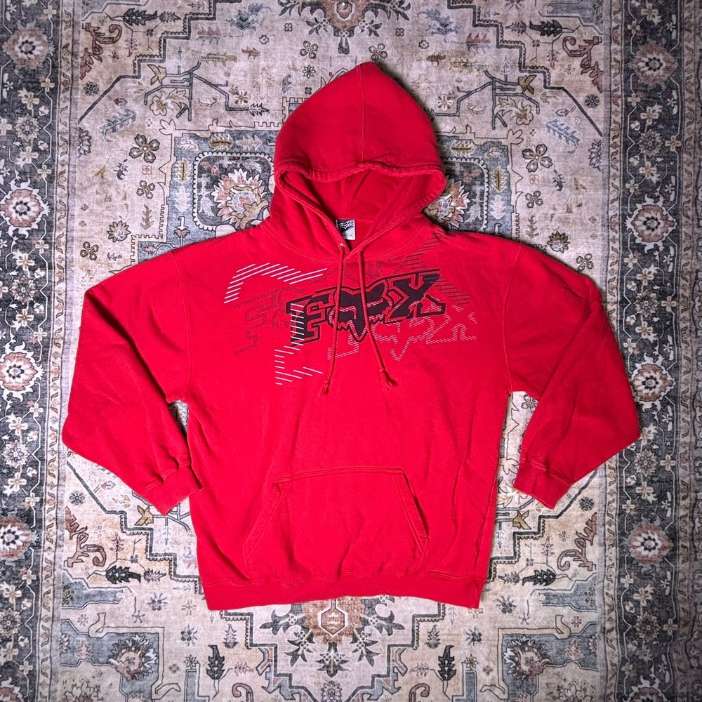 Y2K Fox Racing Mens XL Red Big Graphic Pullover Hoodie Motocross Streetwear Logo